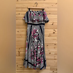 Eliza J Size 14 Floral Geometric Pattern Off The Shoulder Maxi Summer Dress